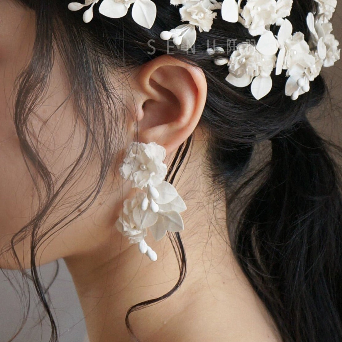 【日本手藝師|日本手作|新娘飾物|布花|耳飾|耳環】 Darlene Earring