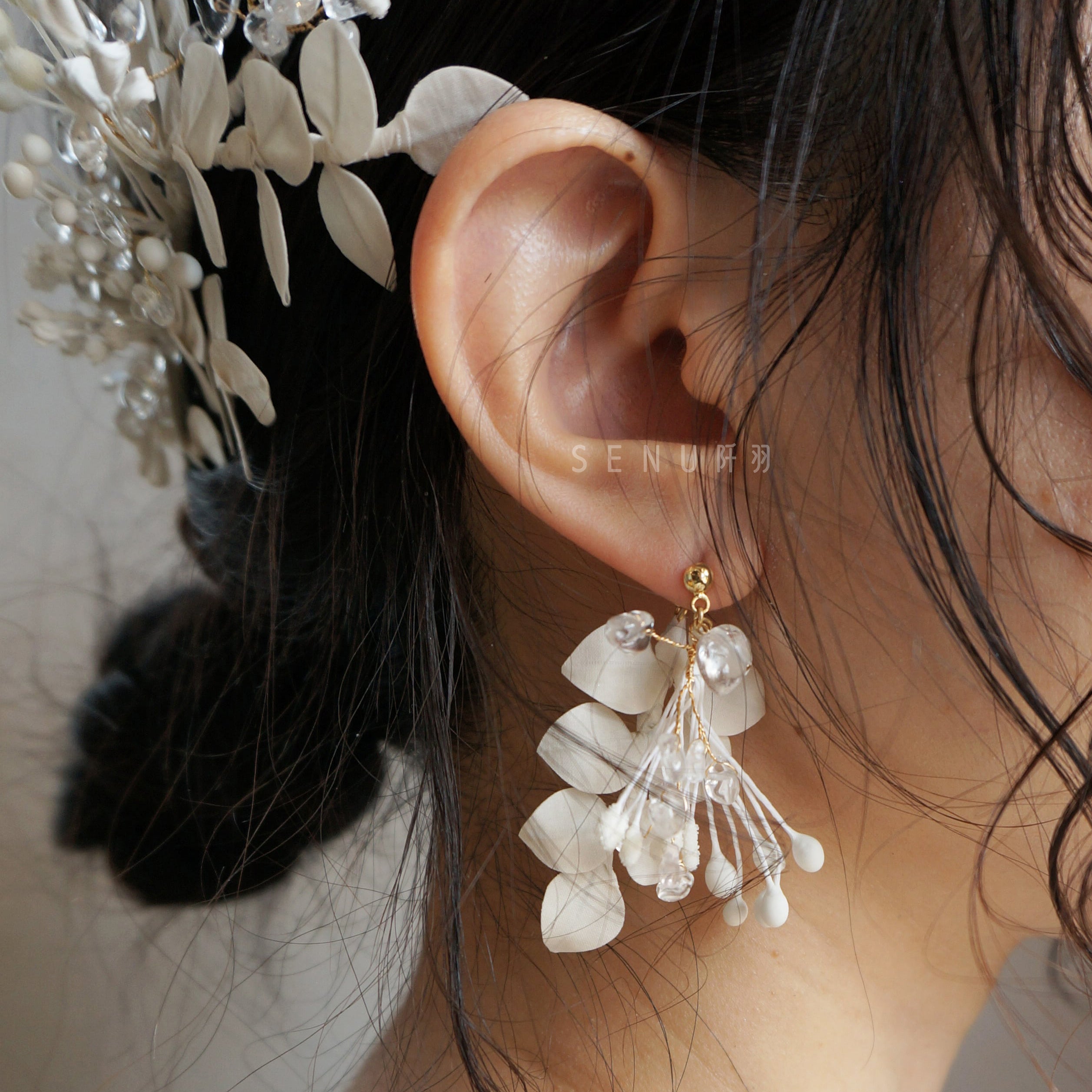 【日本手藝師|日本手作|新娘飾物|布花|耳飾|耳環】 Petal Earring