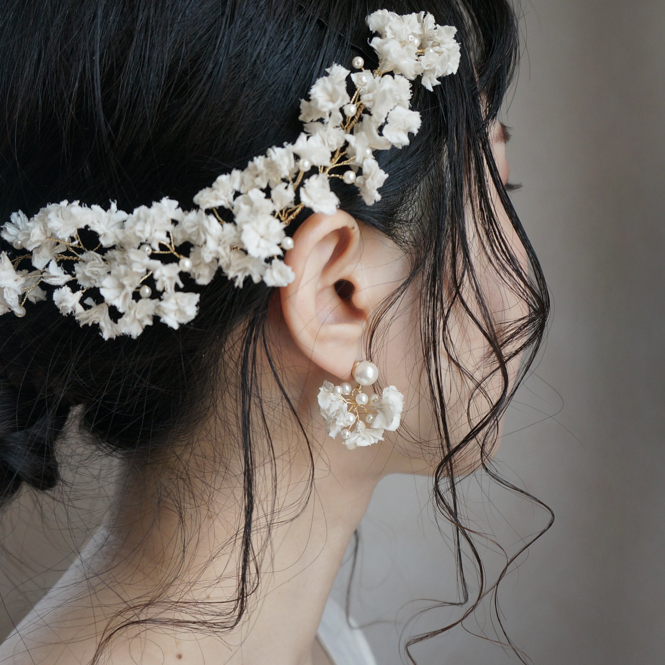 【日本手藝師|日本手作|新娘飾物|布花|耳飾|耳環】 Breath Earring