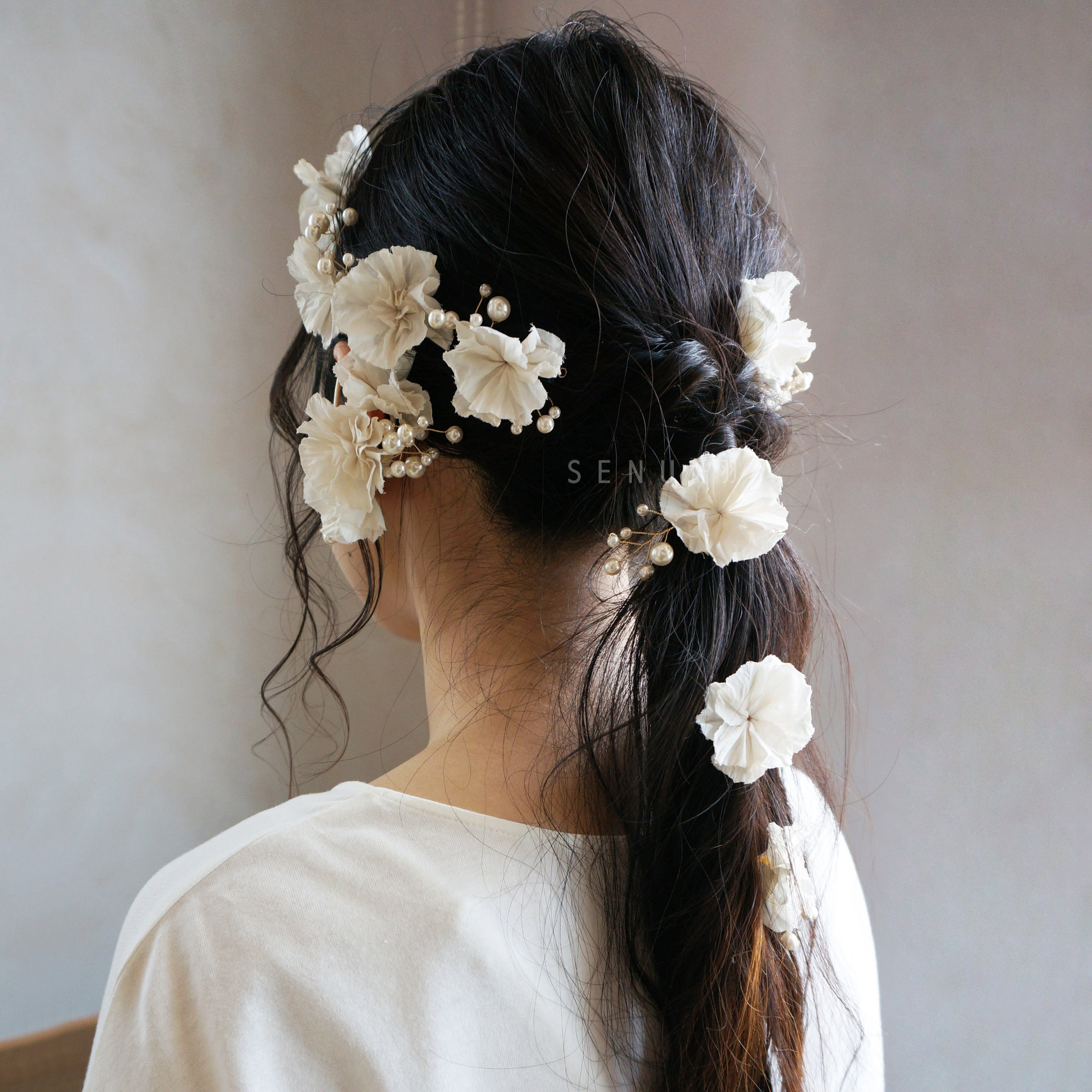 【日本手藝師|日本手作|新娘飾物|布花|髮飾/耳夾|兩用】 Amora Flower<br>Hair Clip /Earring<br>(Single Side)