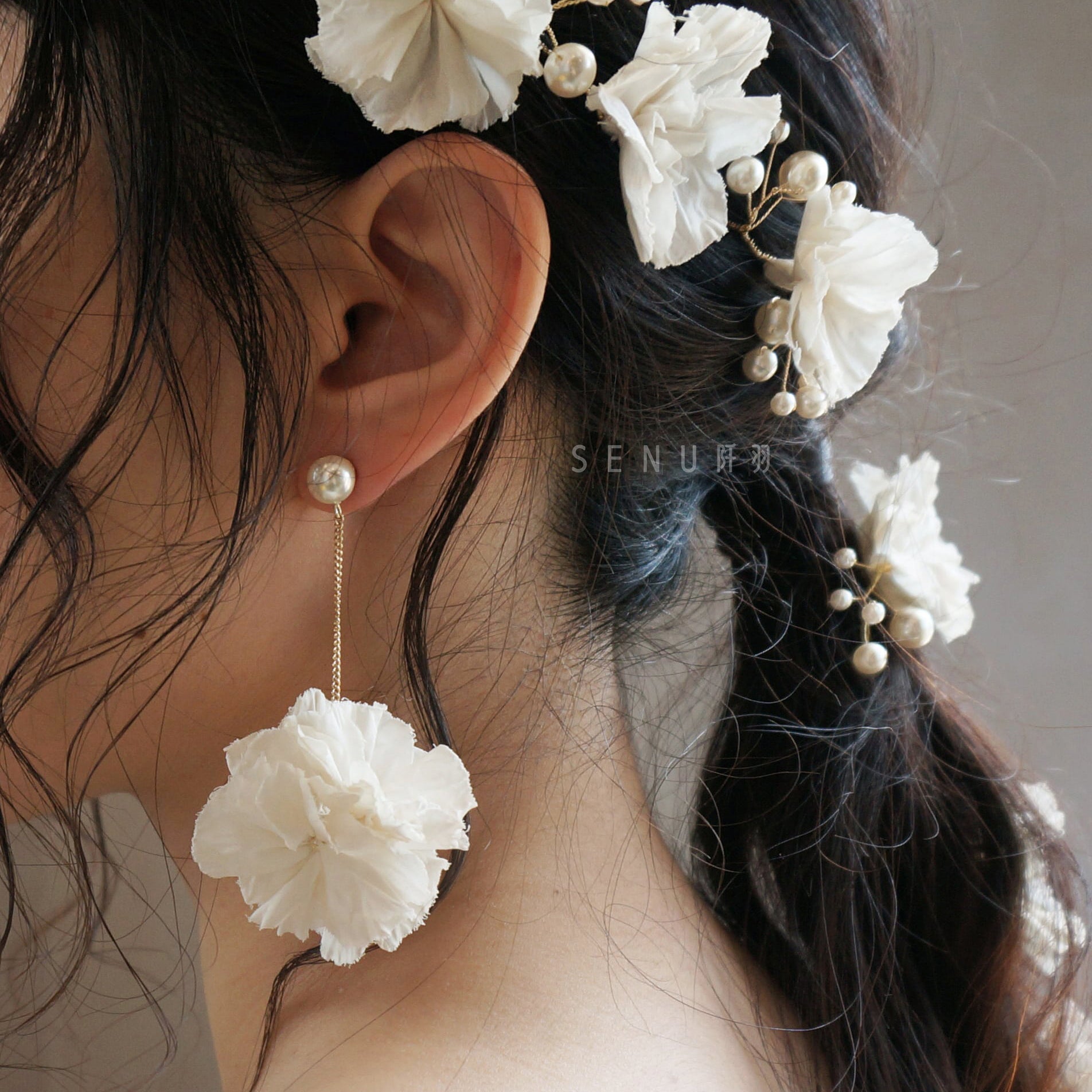【日本手藝師|日本手作|新娘飾物|布花|耳飾|耳環】 Amora Swing Earring