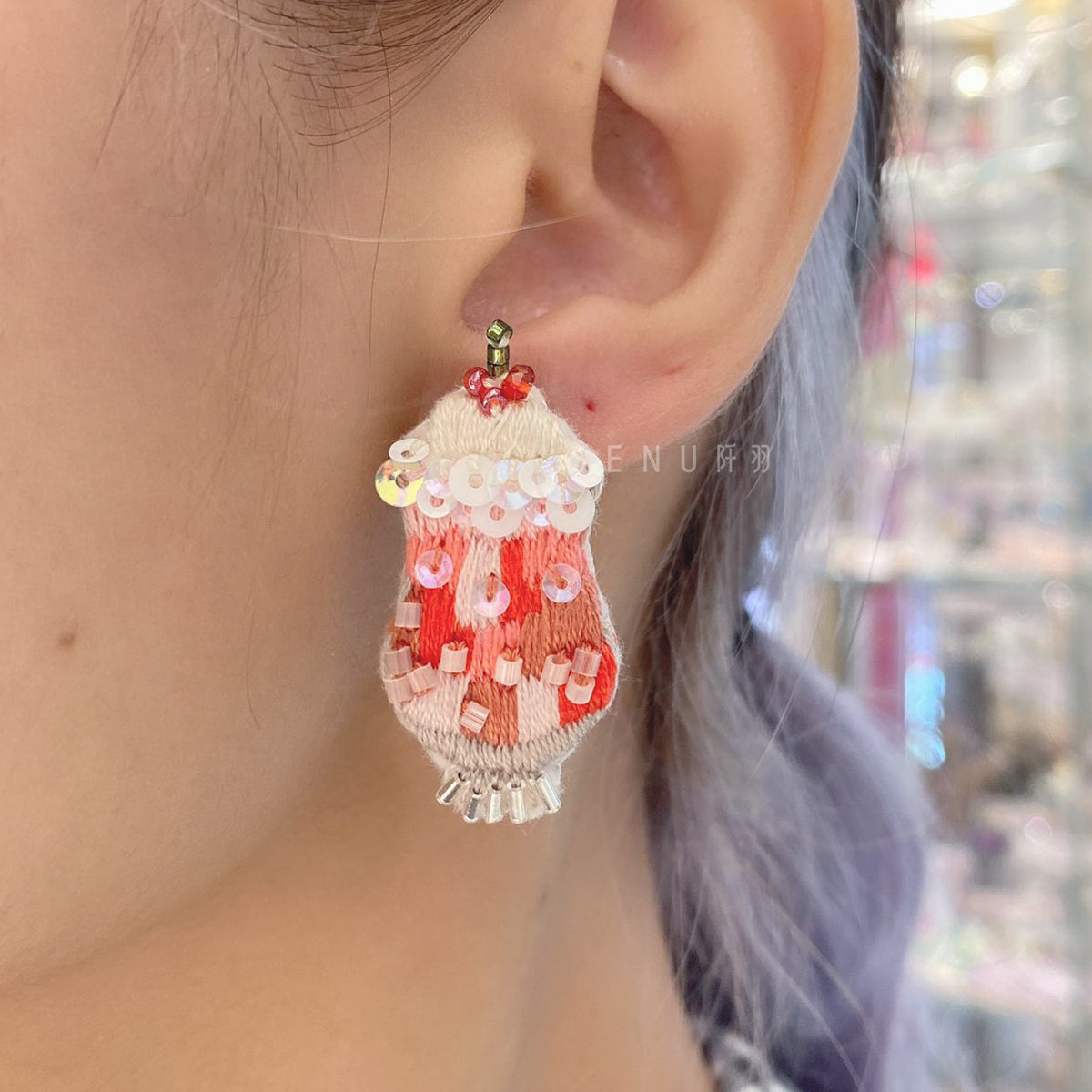 【日本手藝師|日本手作飾物|刺繡|耳飾|耳環】 雜果賓治釘珠刺繡耳環