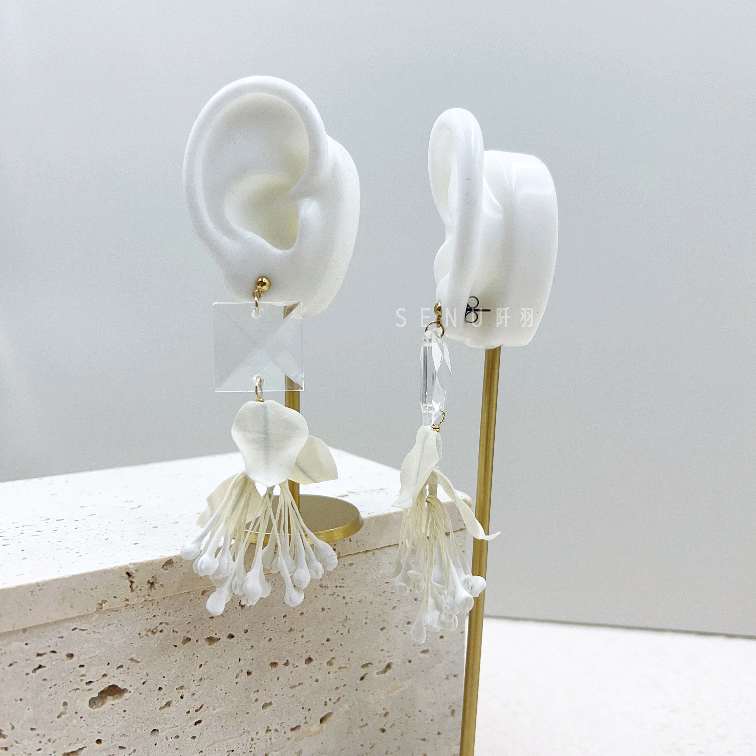 【日本手藝師|日本手作飾物|布花|耳飾|耳環】 大方珠花芯布花耳環