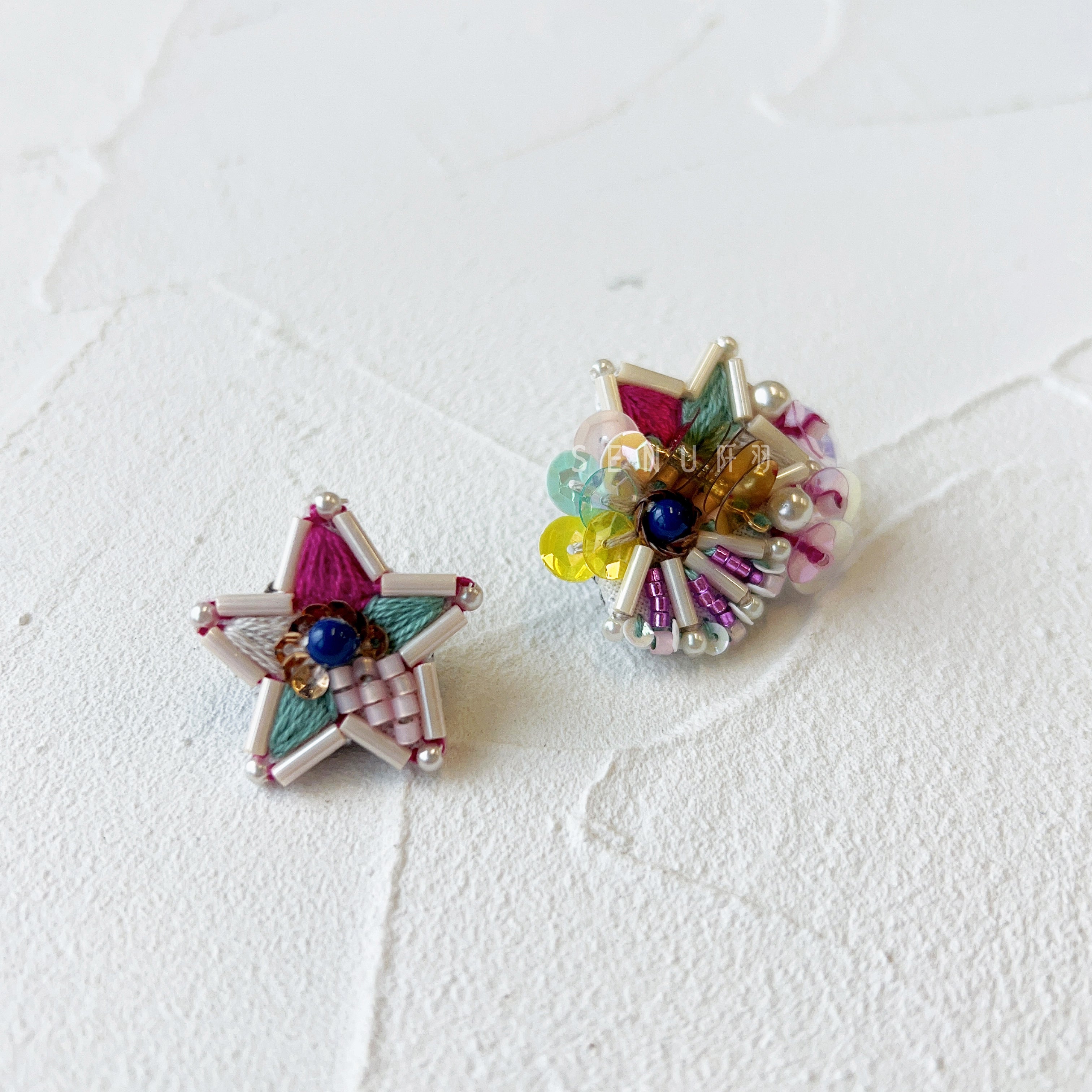 【日本手藝師|日本手作飾物|刺繡|耳飾|耳環】 煙火釘珠刺繡耳環