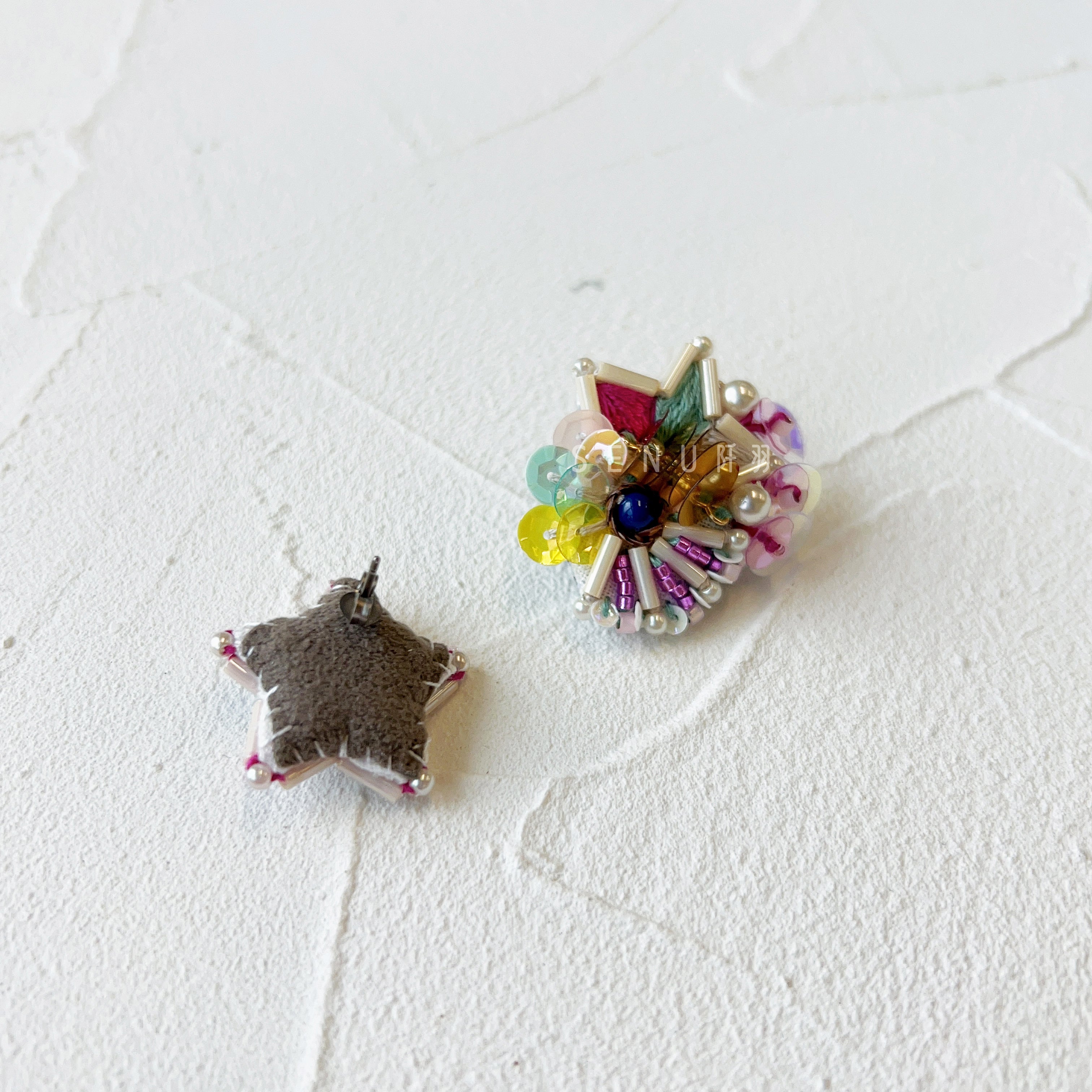 【日本手藝師|日本手作飾物|刺繡|耳飾|耳環】 煙火釘珠刺繡耳環