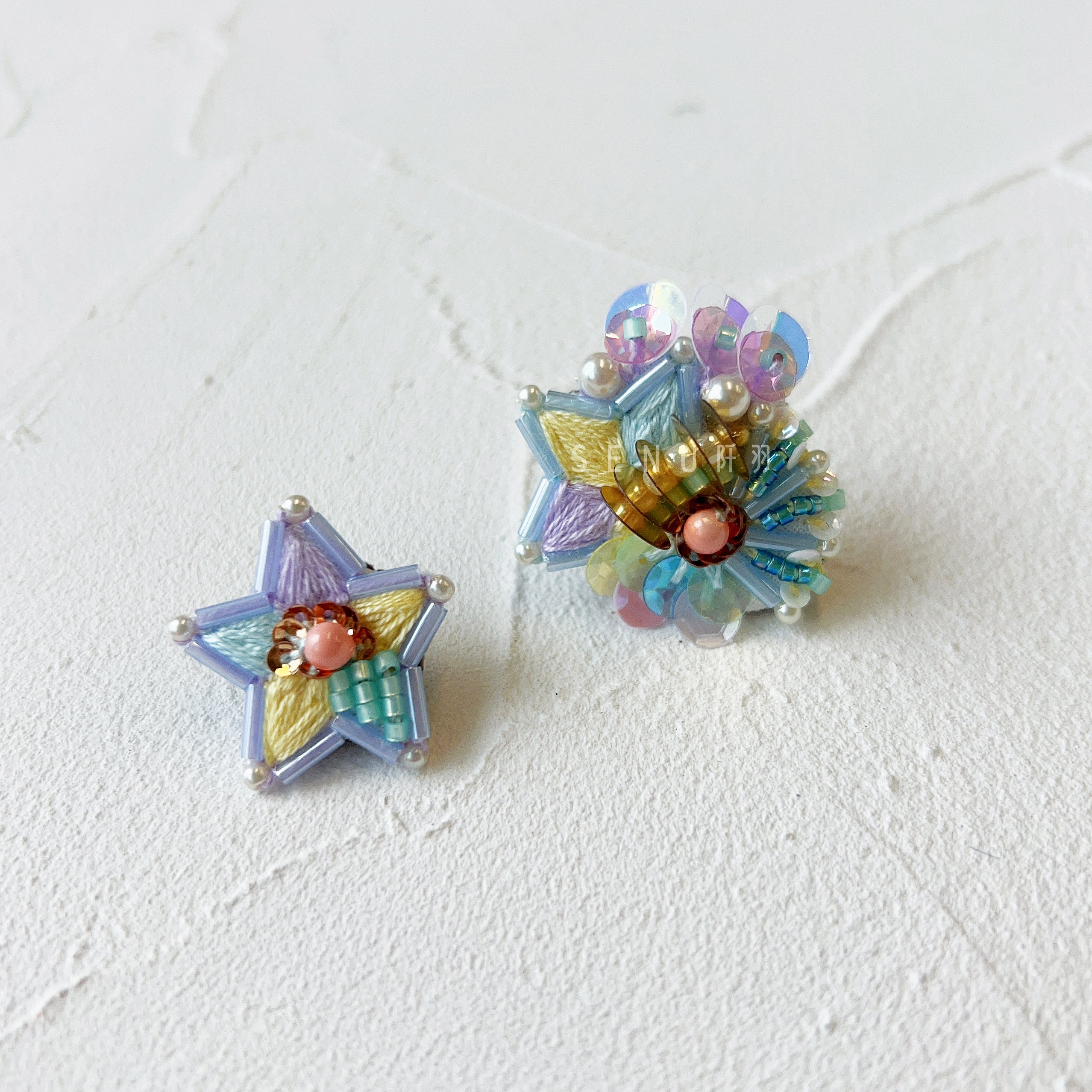 【日本手藝師|日本手作飾物|刺繡|耳飾|耳環】 煙火釘珠刺繡耳環