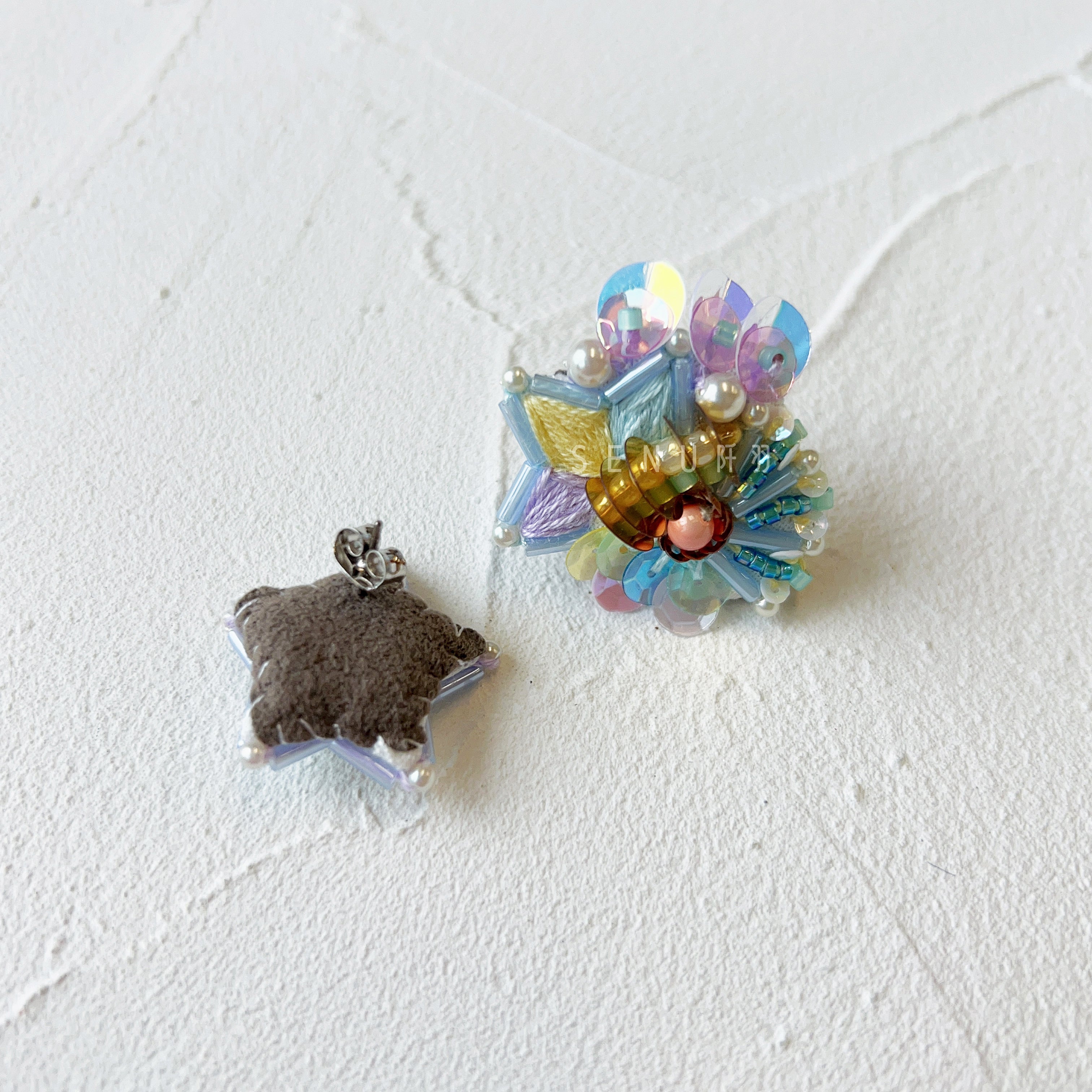【日本手藝師|日本手作飾物|刺繡|耳飾|耳環】 煙火釘珠刺繡耳環