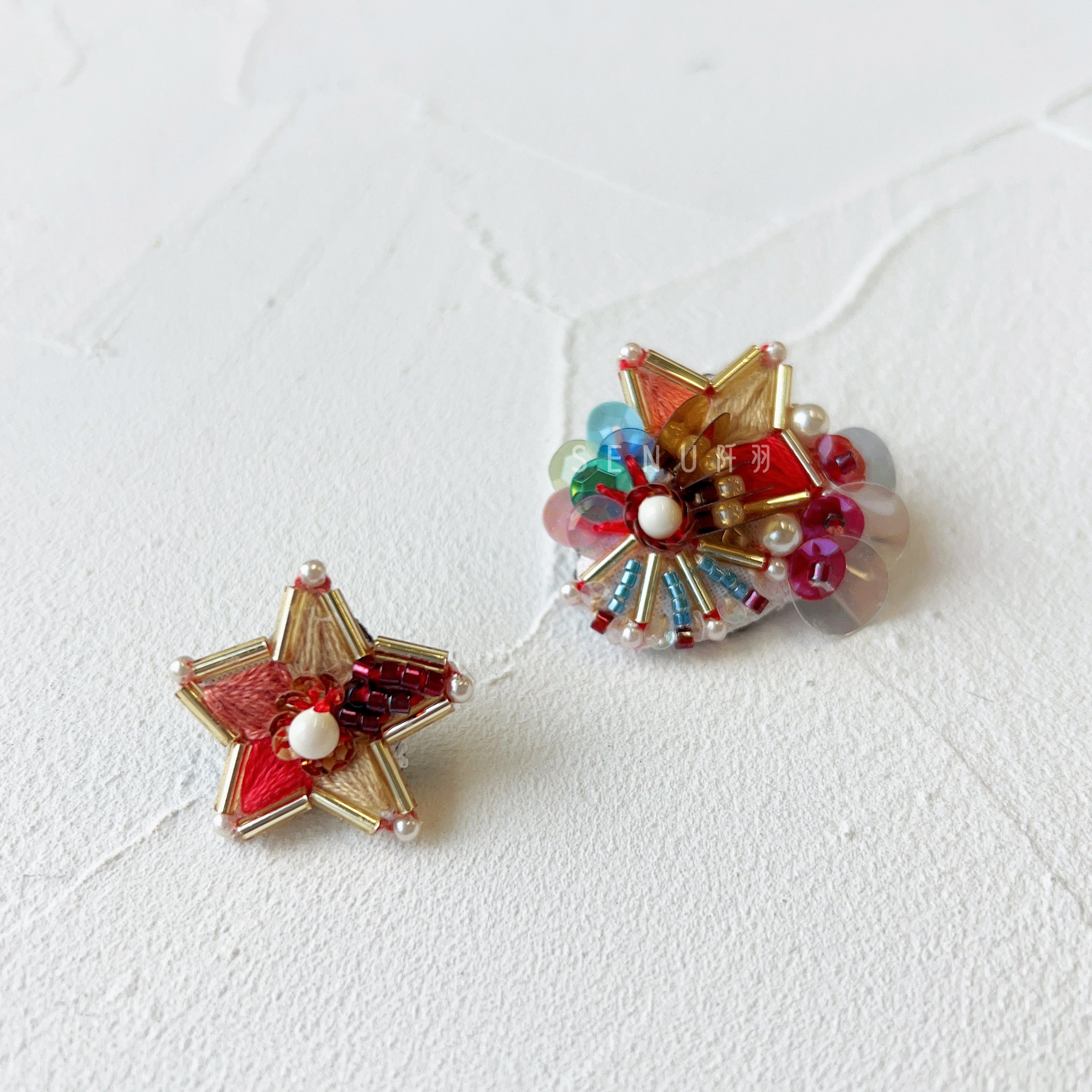 【日本手藝師|日本手作飾物|刺繡|耳飾|耳環】 煙火釘珠刺繡耳環