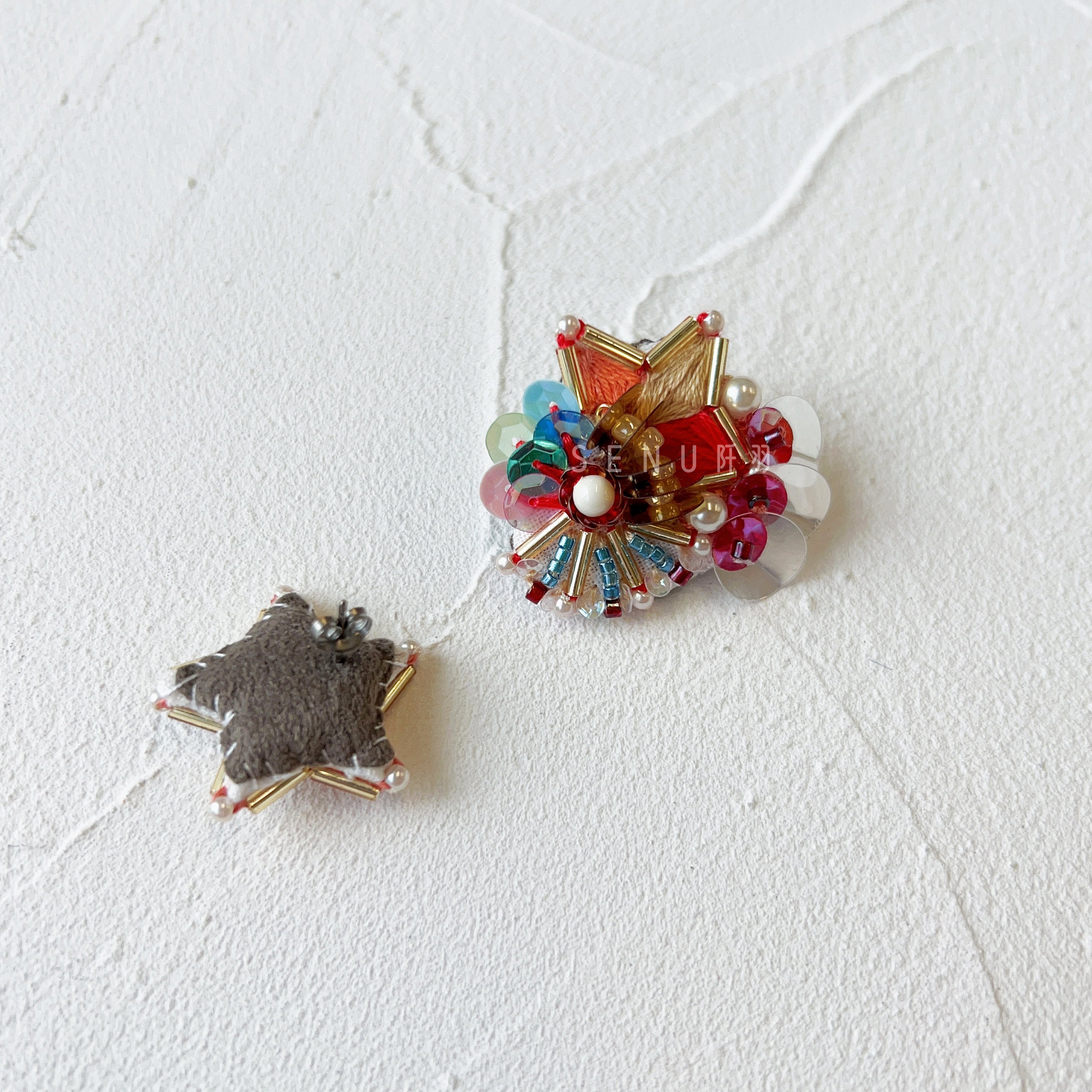 【日本手藝師|日本手作飾物|刺繡|耳飾|耳環】 煙火釘珠刺繡耳環