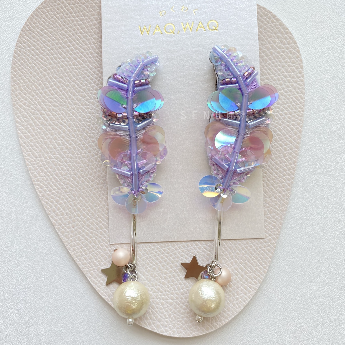 【日本手藝師|日本手作飾物|刺繡|耳飾|耳環】 羽毛吊珍珠刺繡手作耳環