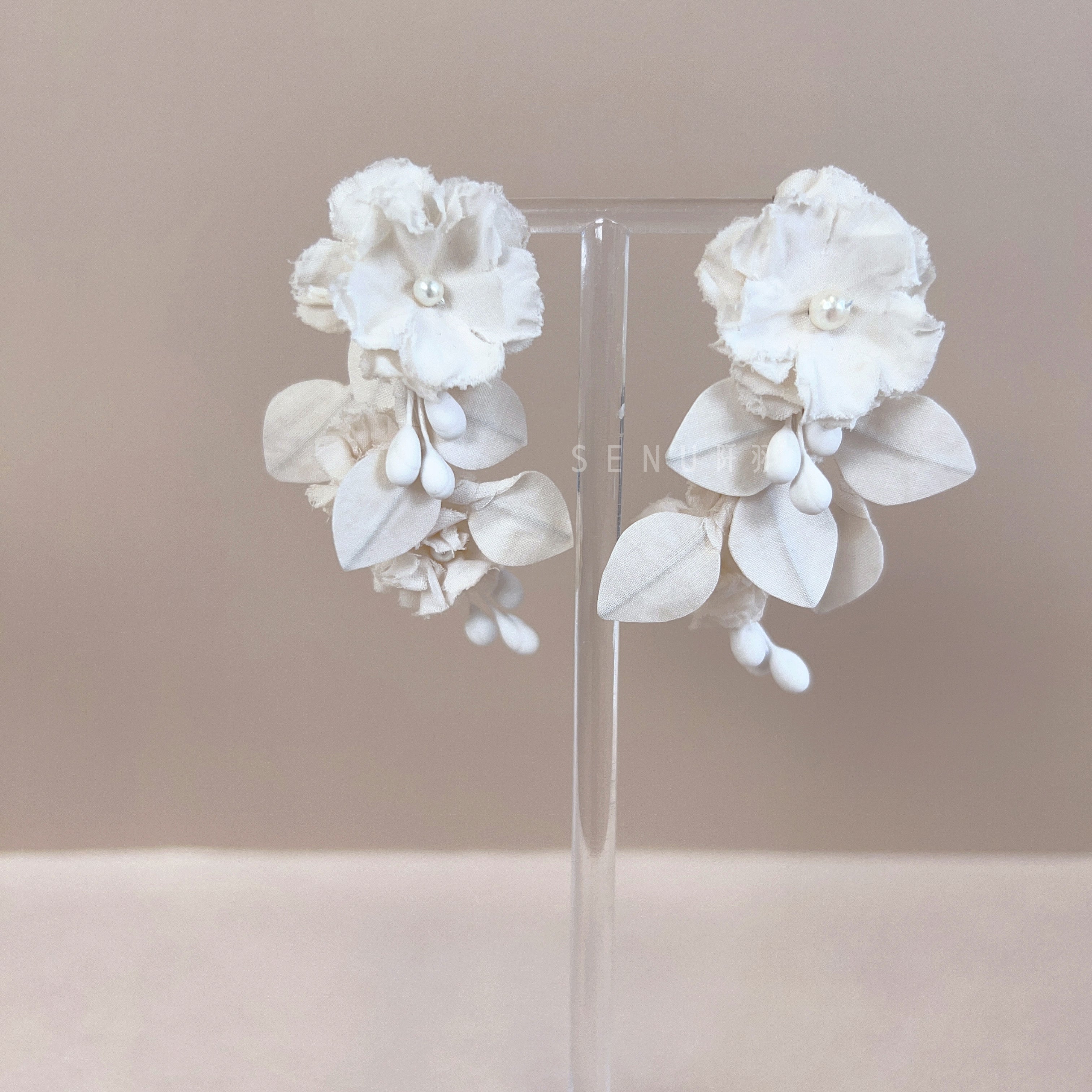 【日本手藝師|日本手作|新娘飾物|布花|耳飾|耳環】 Darlene Earring