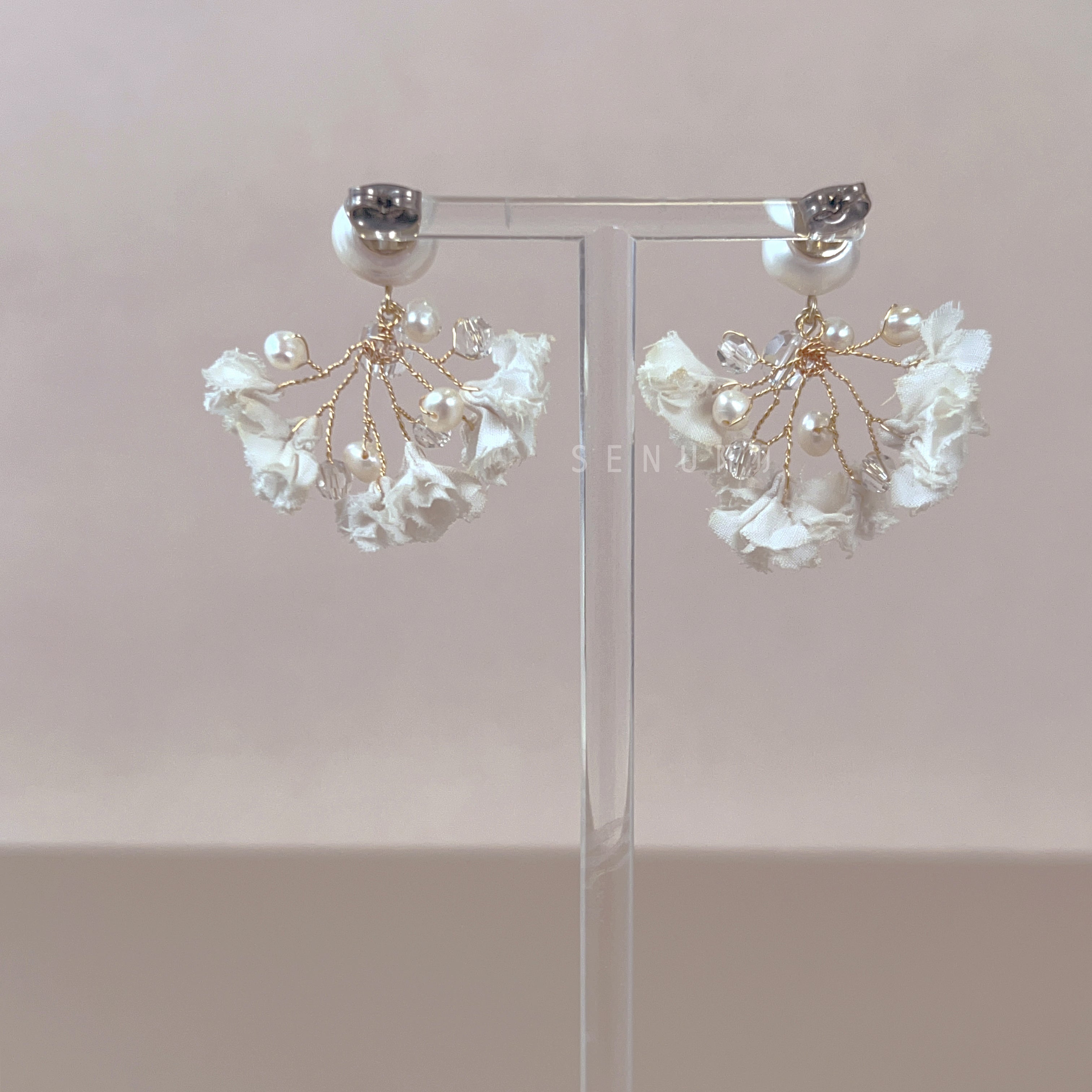 【日本手藝師|日本手作|新娘飾物|布花|耳飾|耳環】 Breath Earring