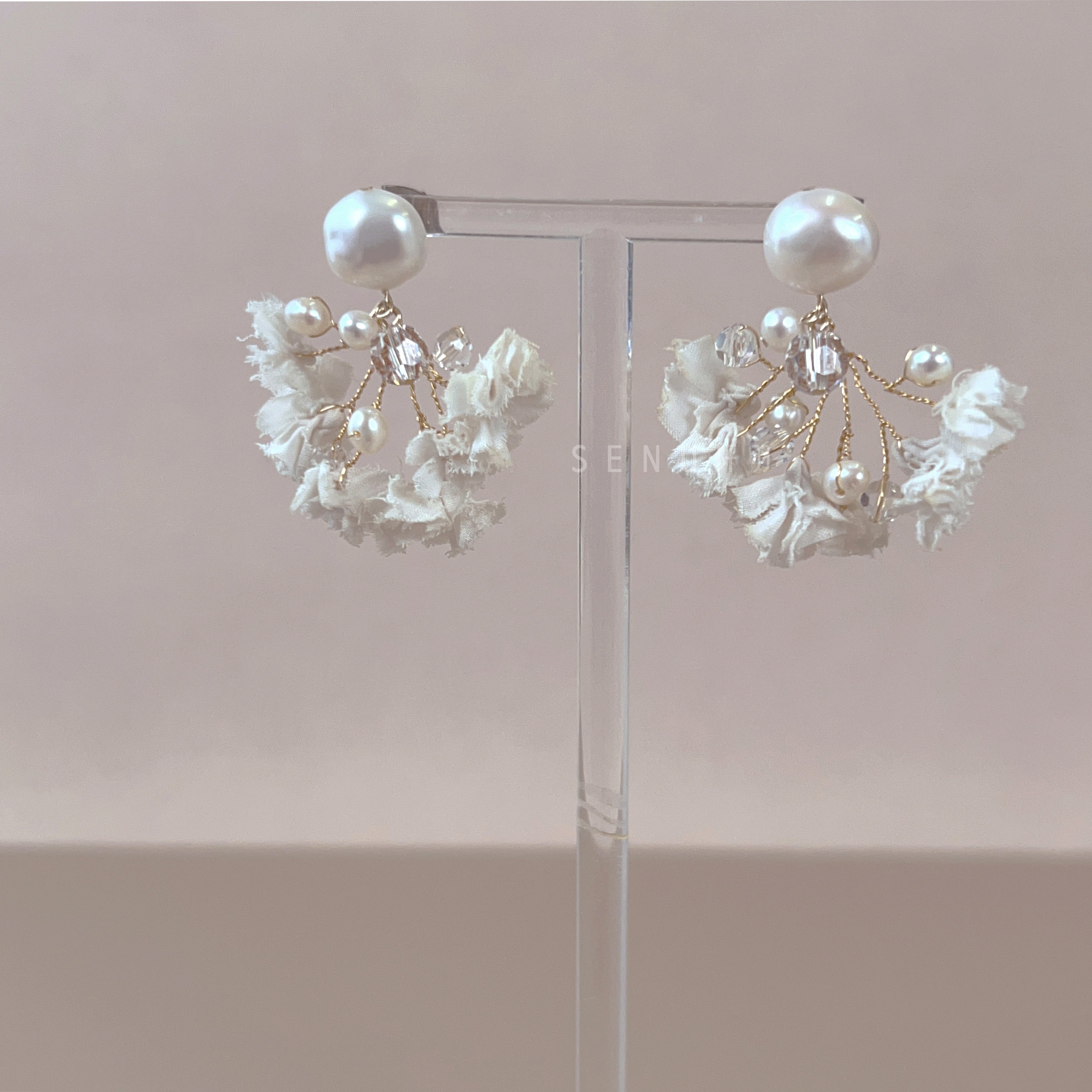 【日本手藝師|日本手作|新娘飾物|布花|耳飾|耳環】 Breath Earring
