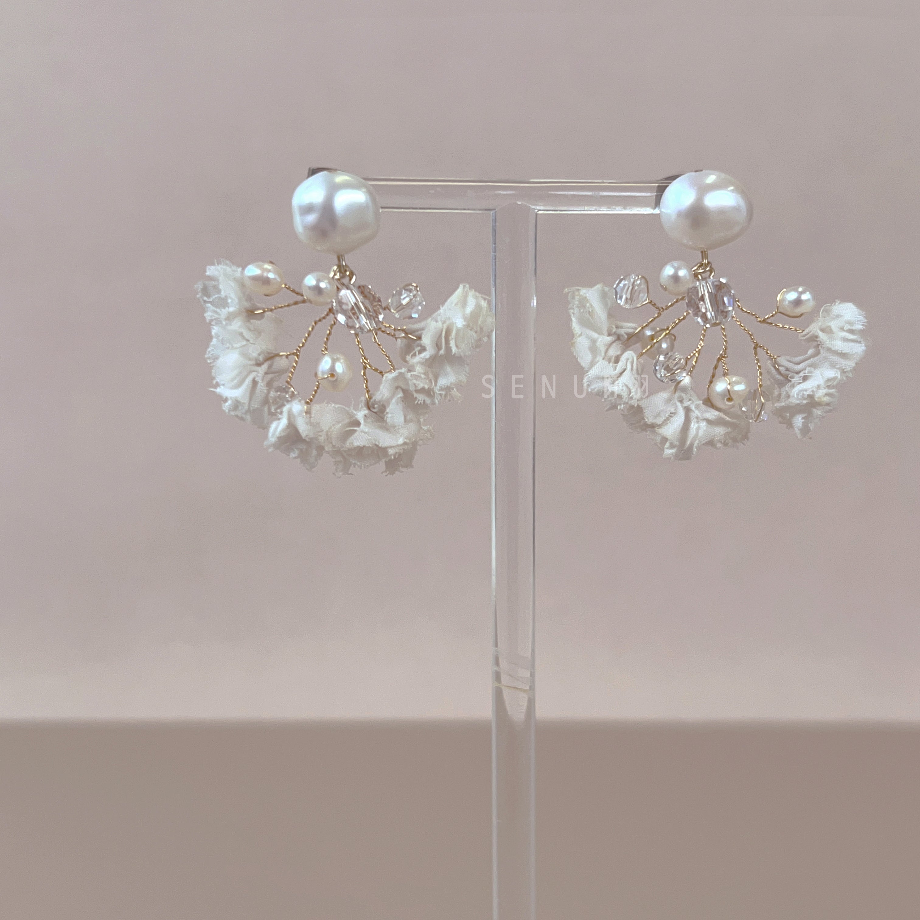 【日本手藝師|日本手作|新娘飾物|布花|耳飾|耳環】 Breath Earring