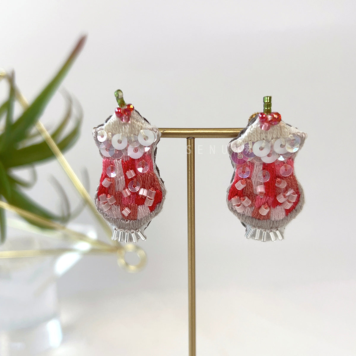 【日本手藝師|日本手作飾物|刺繡|耳飾|耳環】 雜果賓治釘珠刺繡耳環