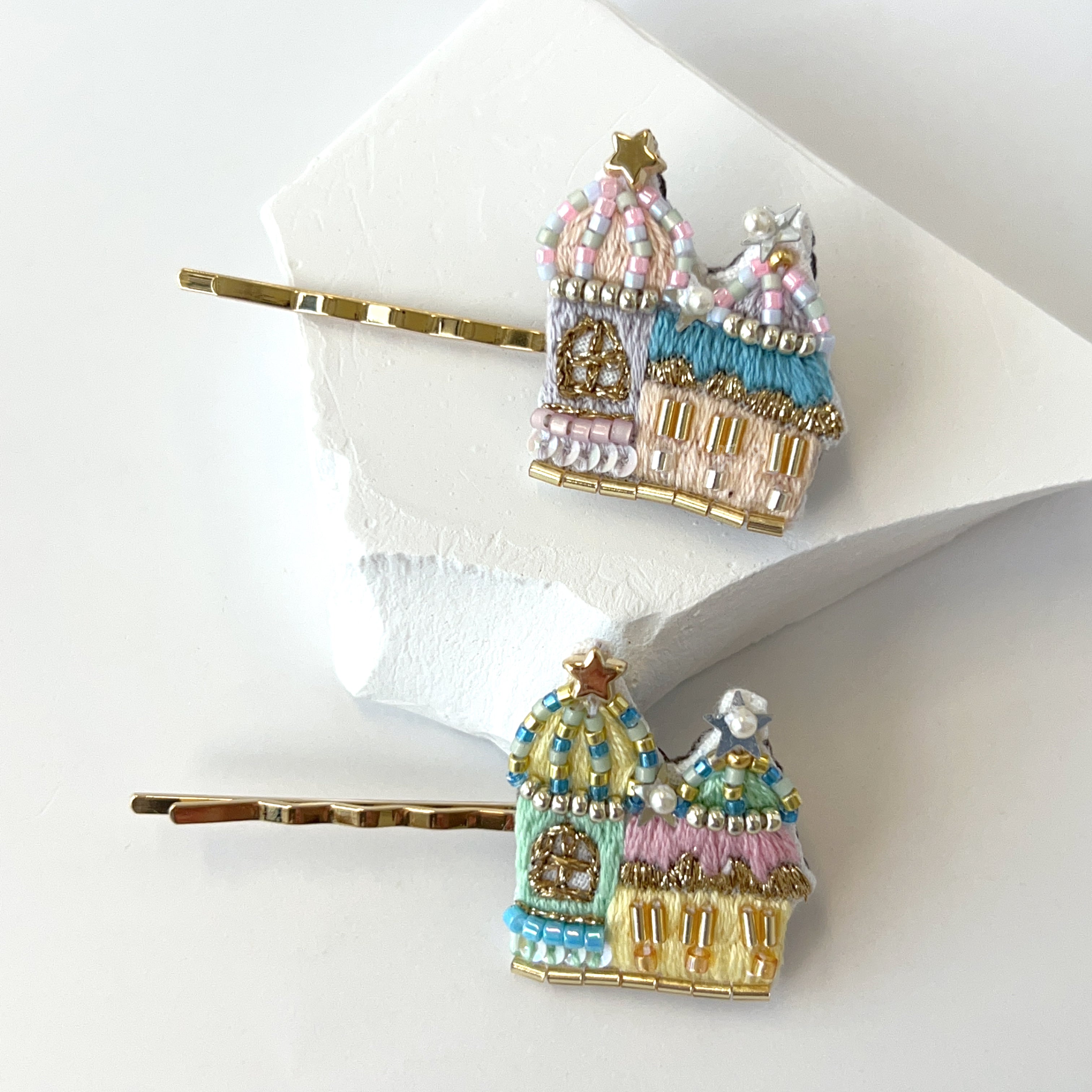 【日本手藝師|日本手作飾物|刺繡|頭飾/髮飾|髮夾】 皇宮釘珠刺繡一字髮夾