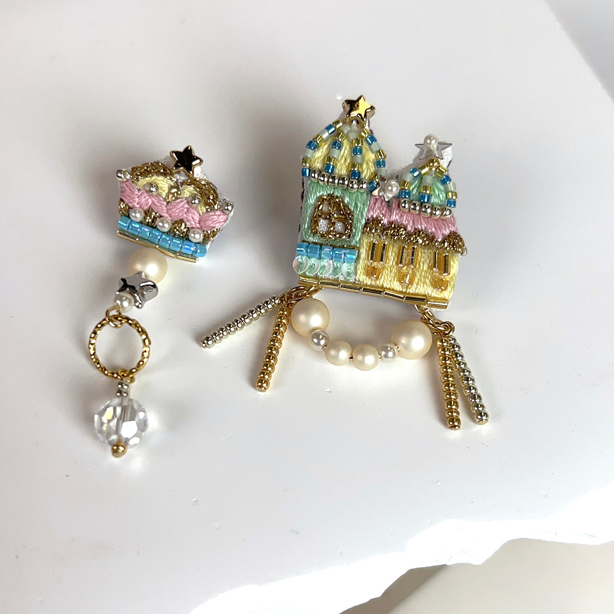 【日本手藝師|日本手作飾物|刺繡|耳飾|耳環】 皇宮皇冠釘珠刺繡耳環