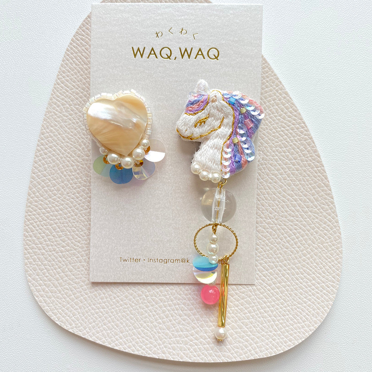 【日本手藝師|日本手作飾物|刺繡|耳飾|耳環】 不對稱獨角獸心心刺繡耳環