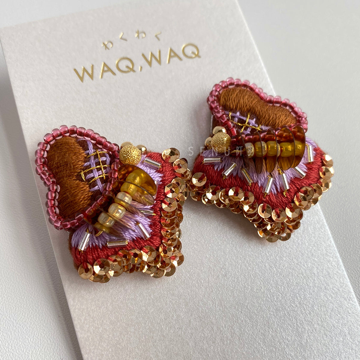 【日本手藝師|日本手作飾物|刺繡|耳飾|耳環】 心心釘珠刺繡耳環