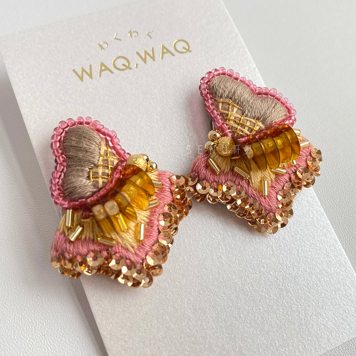 【日本手藝師|日本手作飾物|刺繡|耳飾|耳環】 心心釘珠刺繡耳環