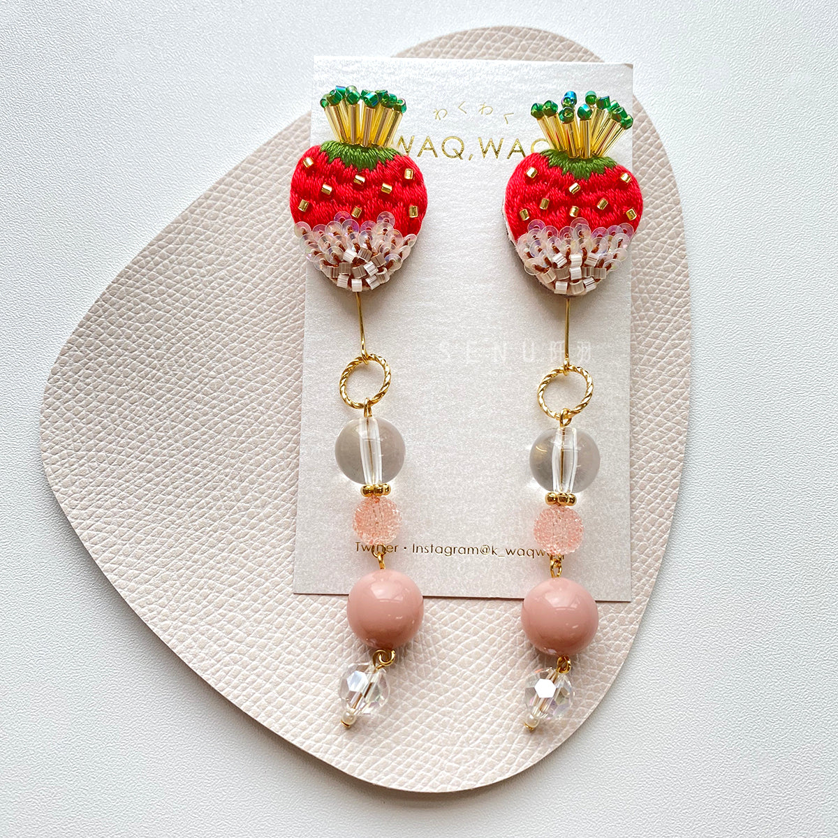 【日本手藝師|日本手作飾物|刺繡|耳飾|耳環】 草莓釘珠刺繡耳環