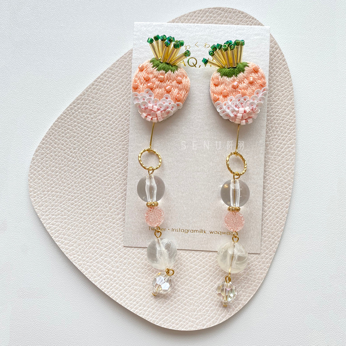【日本手藝師|日本手作飾物|刺繡|耳飾|耳環】 草莓釘珠刺繡耳環