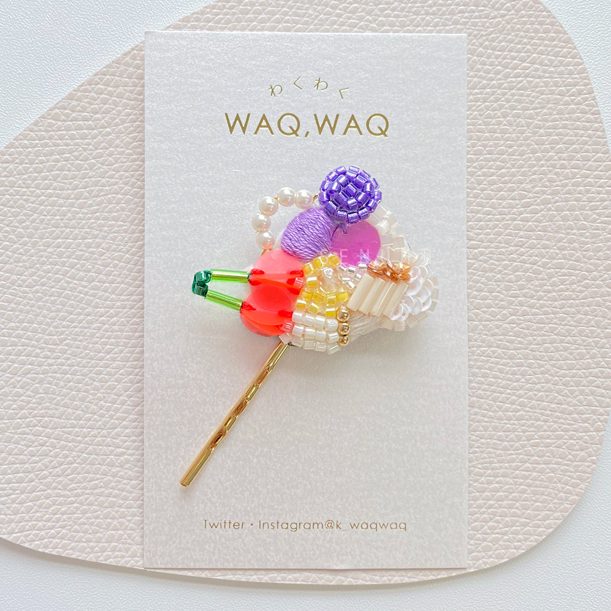 【日本手藝師|日本手作飾物|刺繡|頭飾/髮飾|髮夾】 水果籃釘珠刺繡髮夾
