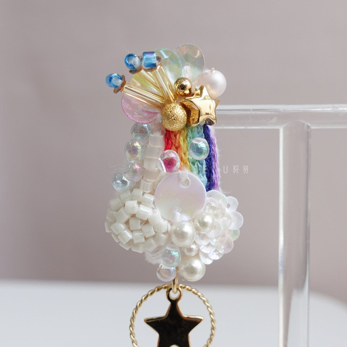【日本手藝師|日本手作飾物|刺繡|耳飾|耳環】 彩虹星星刺繡釘珠手作耳環