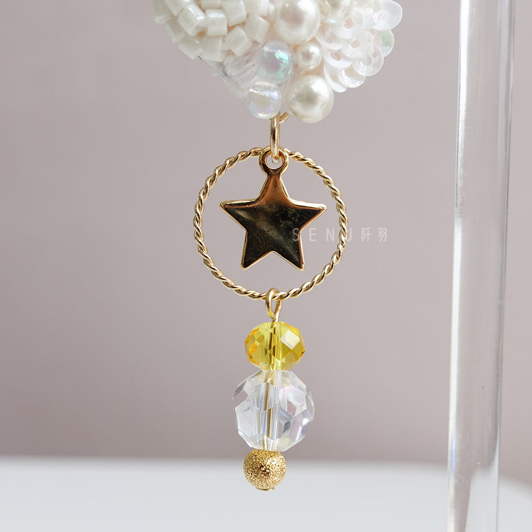 【日本手藝師|日本手作飾物|刺繡|耳飾|耳環】 彩虹星星刺繡釘珠手作耳環