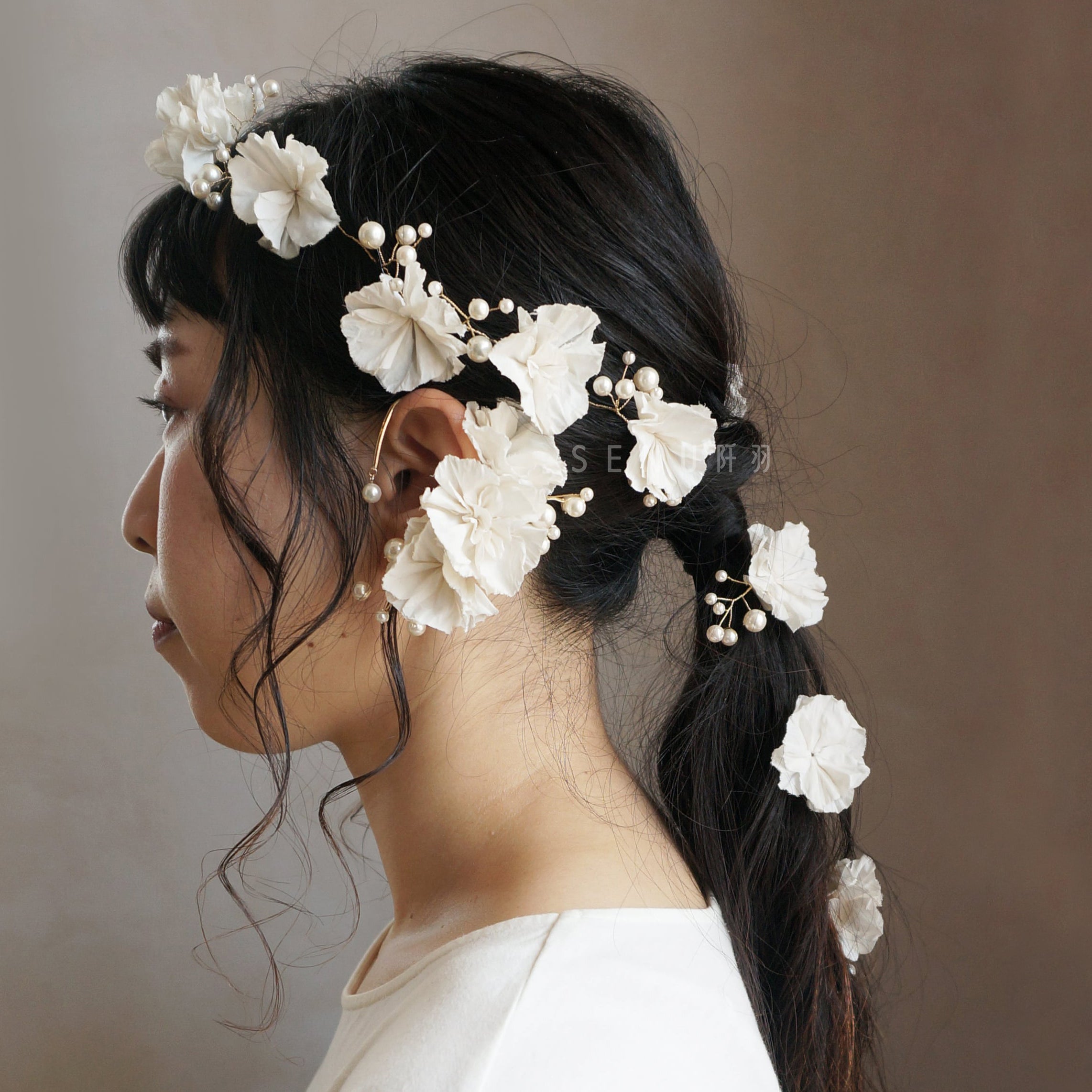 【日本手藝師｜日本手作｜新娘飾物｜布花｜耳飾｜耳掛】 Amora Earhook (Single Side)