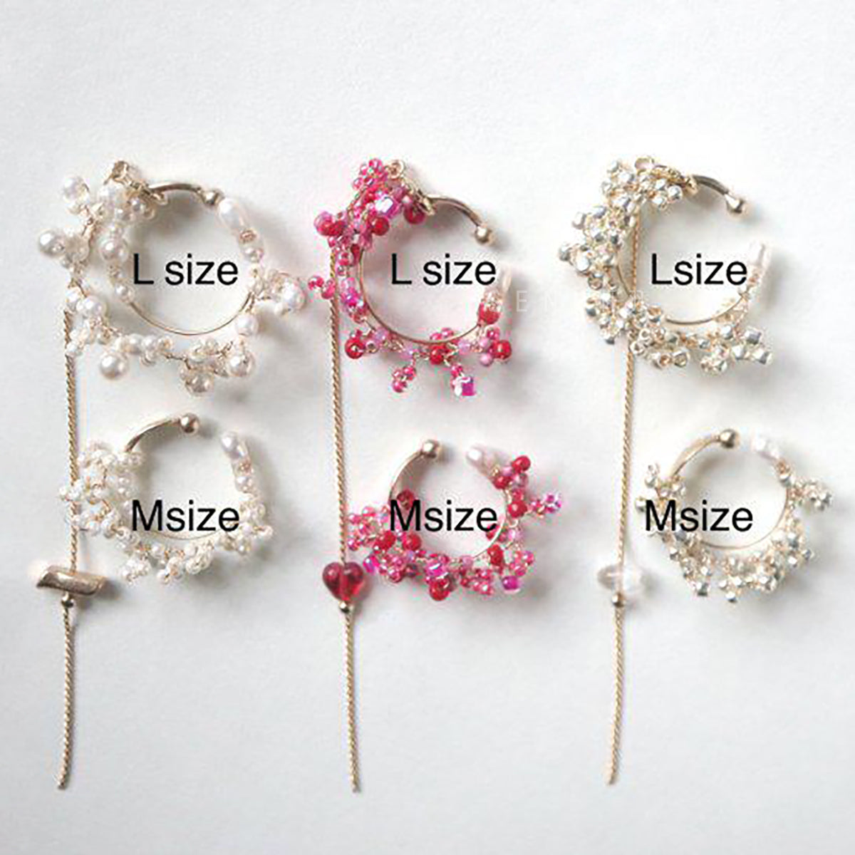 [Japanese craftsman｜Japanese handmade accessories｜Beads｜Earrings｜Ear cuffs] Wire-wound beaded hanging chain ear cuffs_[Size_L]