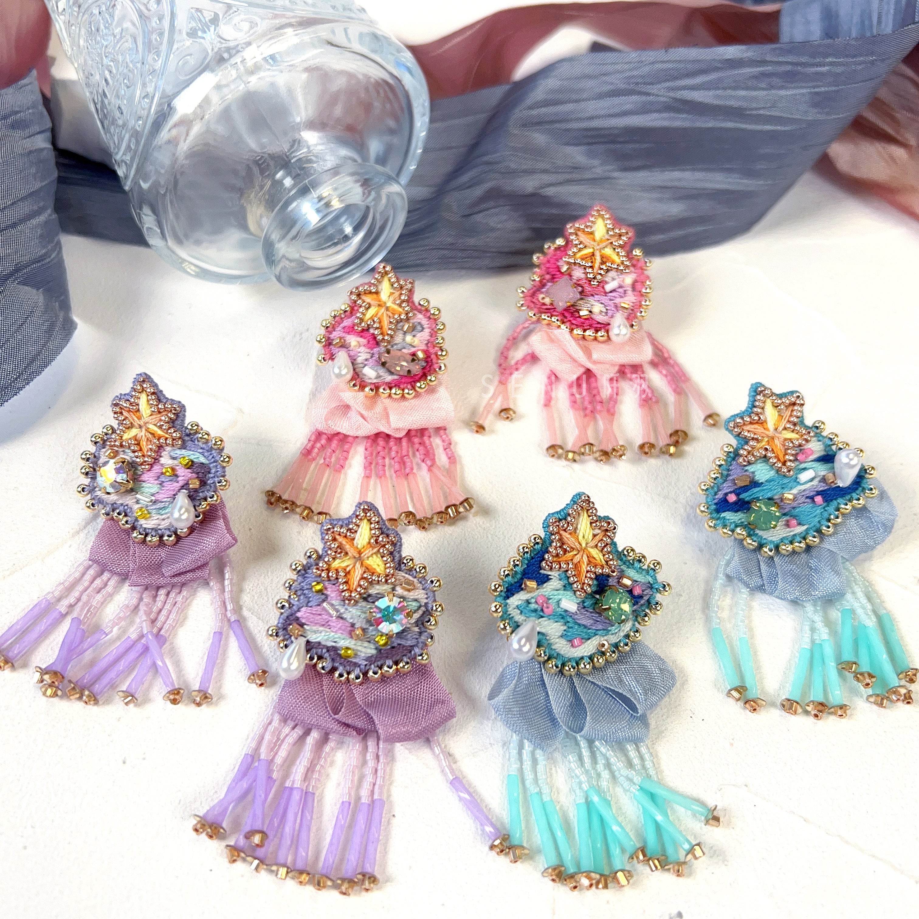 [Japanese Designer | Japanese Handmade Accessories | Embroidery | Earrings | Earrings] Meteor Beaded Tassel Embroidered Earrings