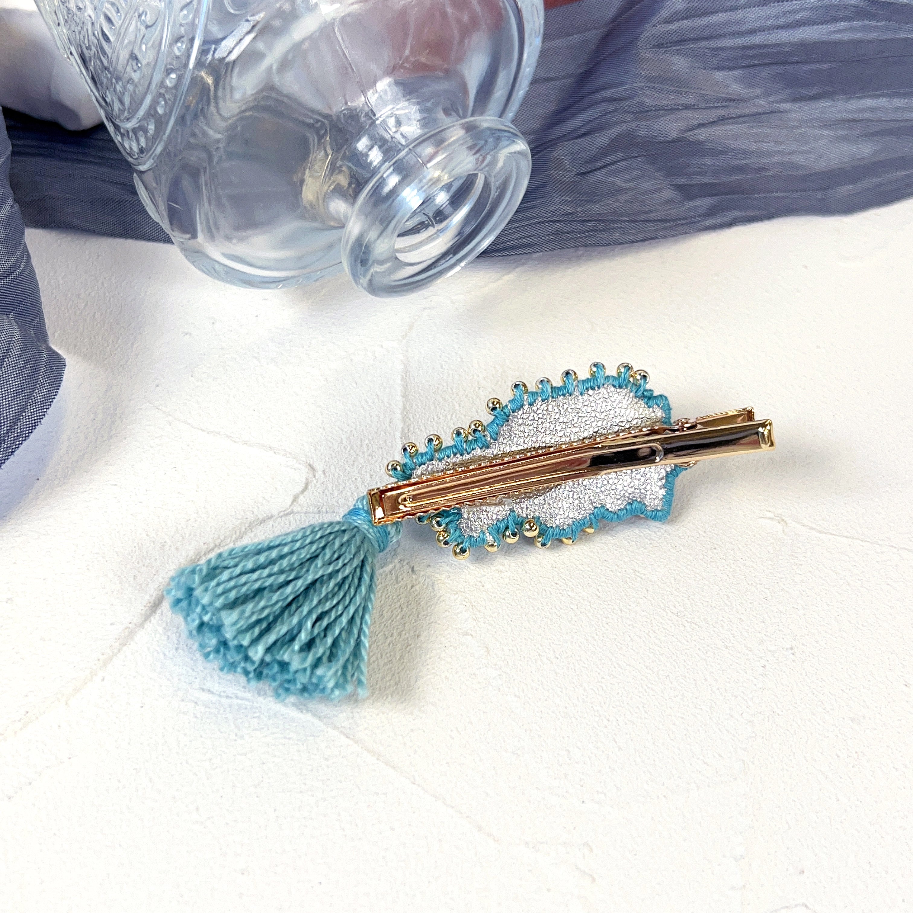 [Japanese Designer | Japanese Handmade Accessories | Embroidery | Headwear/Hair Accessories | Hair Clips] Meteor Tassel Embroidered Beaded Hair Clip