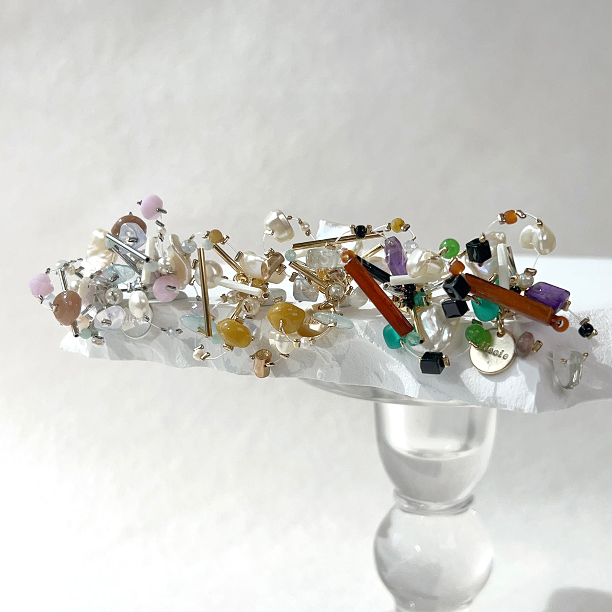 [Japanese craftsman｜Japanese handmade accessories｜Beads｜Earrings｜Earrings] Colorblock mixed beaded fishing wire earrings