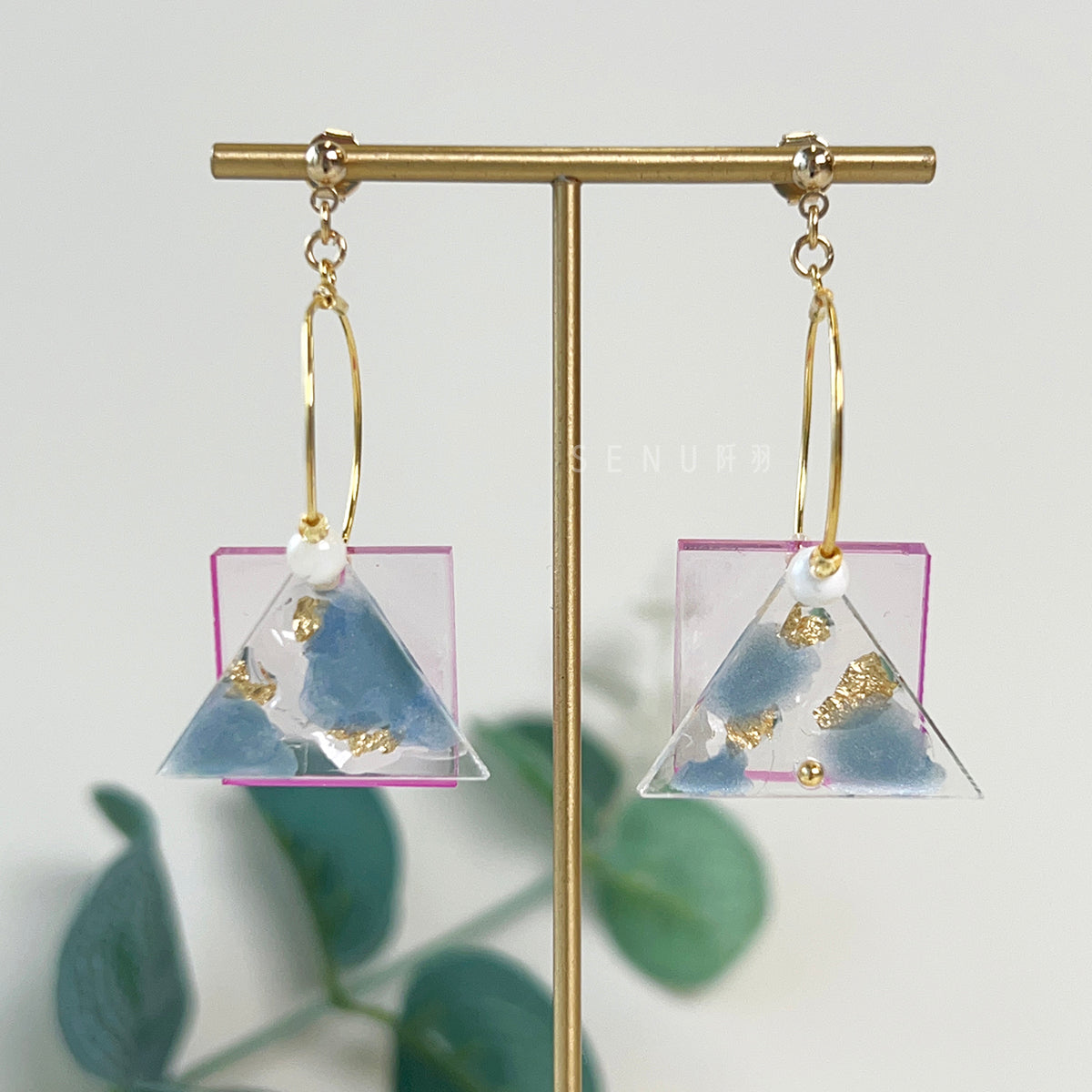 [Japanese Designer | Japanese Handmade Accessories | Resin | Earrings | Earrings] Hand-painted geometric splicing acrylic earrings 1