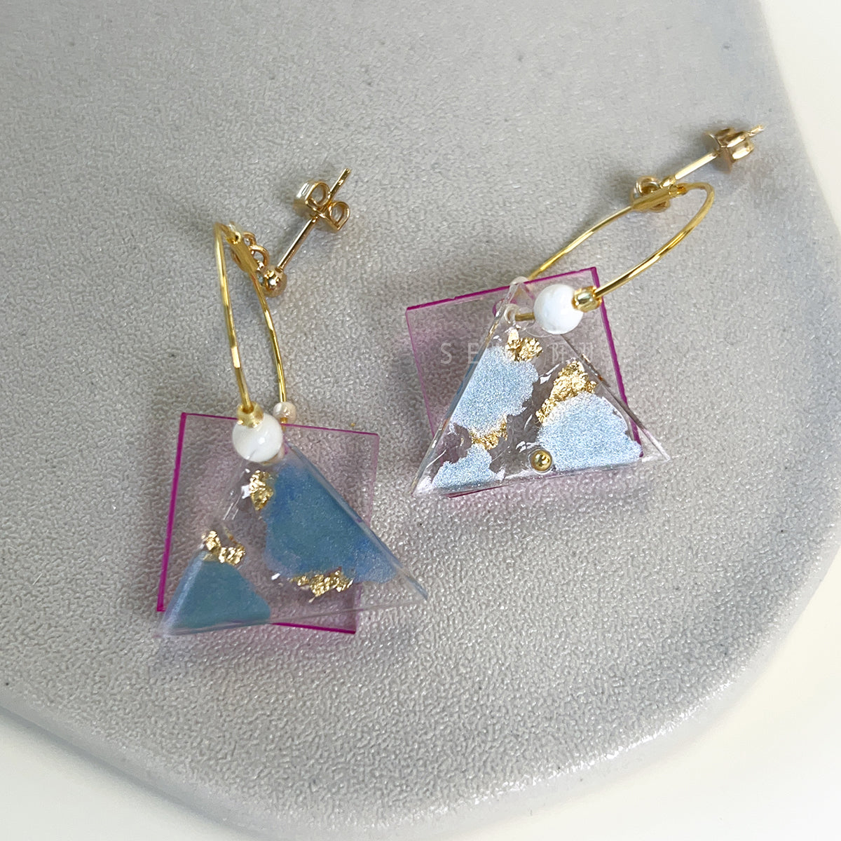 [Japanese Designer | Japanese Handmade Accessories | Resin | Earrings | Earrings] Hand-painted geometric splicing acrylic earrings 1
