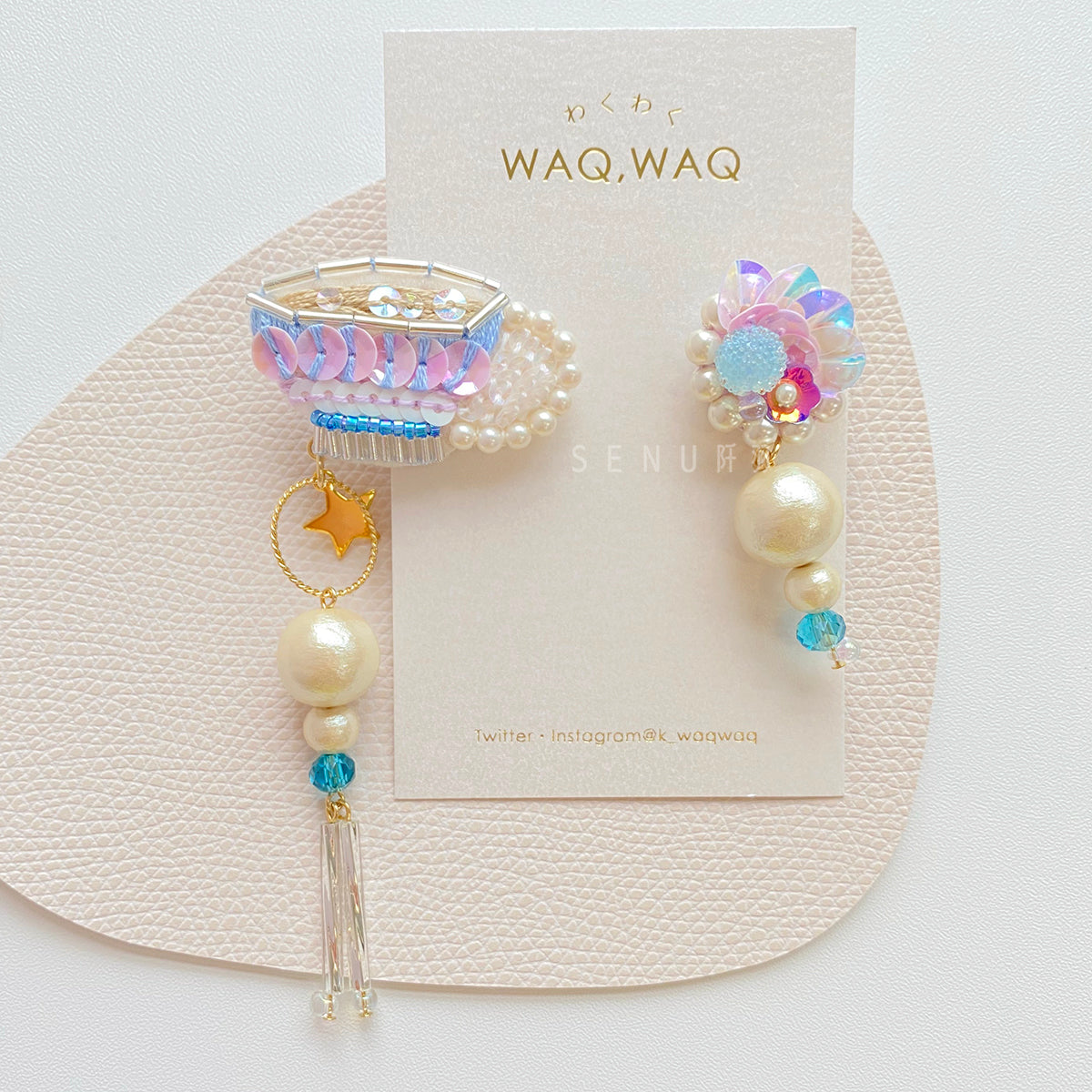 [Japanese craftsman｜Japanese handmade accessories｜Embroidery｜Earrings｜Earrings] Tea cup hanging pearl bead embroidery earrings
