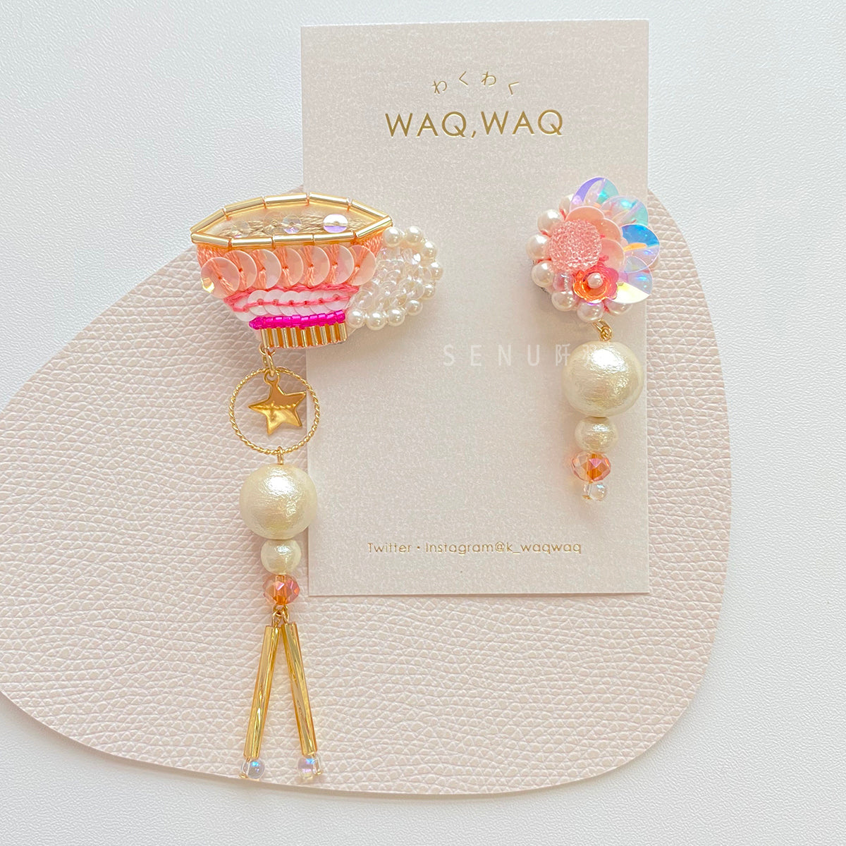 [Japanese craftsman｜Japanese handmade accessories｜Embroidery｜Earrings｜Earrings] Tea cup hanging pearl bead embroidery earrings