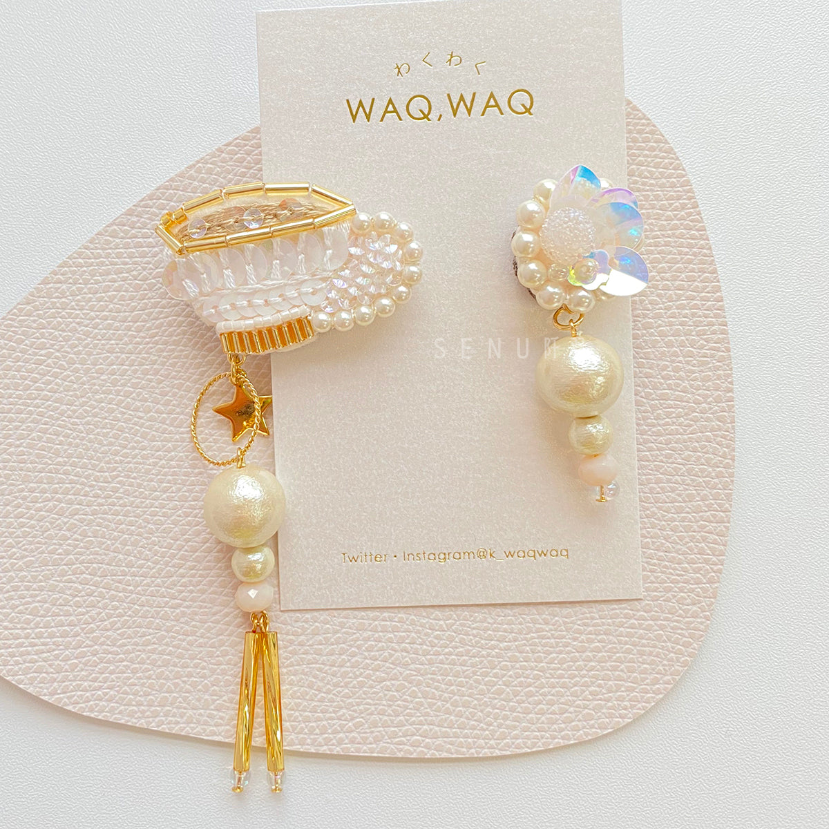 [Japanese craftsman｜Japanese handmade accessories｜Embroidery｜Earrings｜Earrings] Tea cup hanging pearl bead embroidery earrings