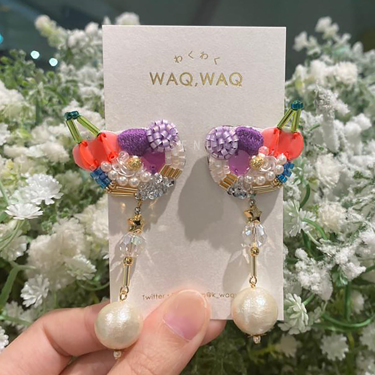 [Japanese craftsman｜Japanese handmade accessories｜Embroidery｜Earrings｜Earrings] Fruit plate beaded embroidery earrings
