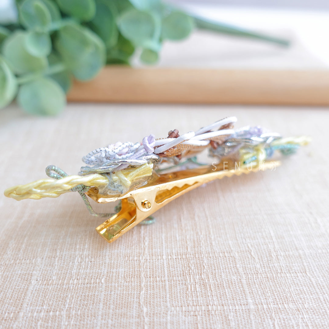 [Japanese craftsman｜Japanese handmade accessories｜Mizuhiki|Headwear/hair accessories|Hairpins] Cat flower Mizuhiki knot handmade duck clip