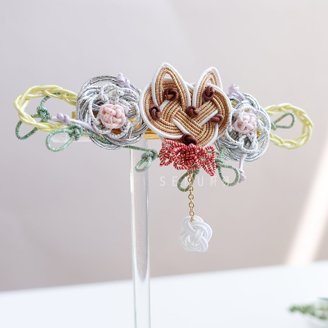 [Japanese craftsman｜Japanese handmade accessories｜Mizuhiki|Headwear/hair accessories|Hairpins] Cat flower Mizuhiki knot handmade duck clip