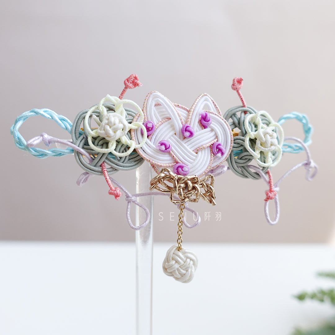 [Japanese craftsman｜Japanese handmade accessories｜Mizuhiki|Headwear/hair accessories|Hairpins] Cat flower Mizuhiki knot handmade duck clip
